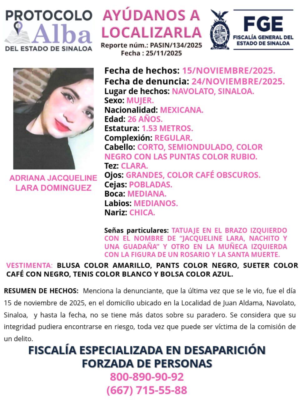 $!Buscan en Navolato a Adriana Jacqueline; desapareció hace 10 días