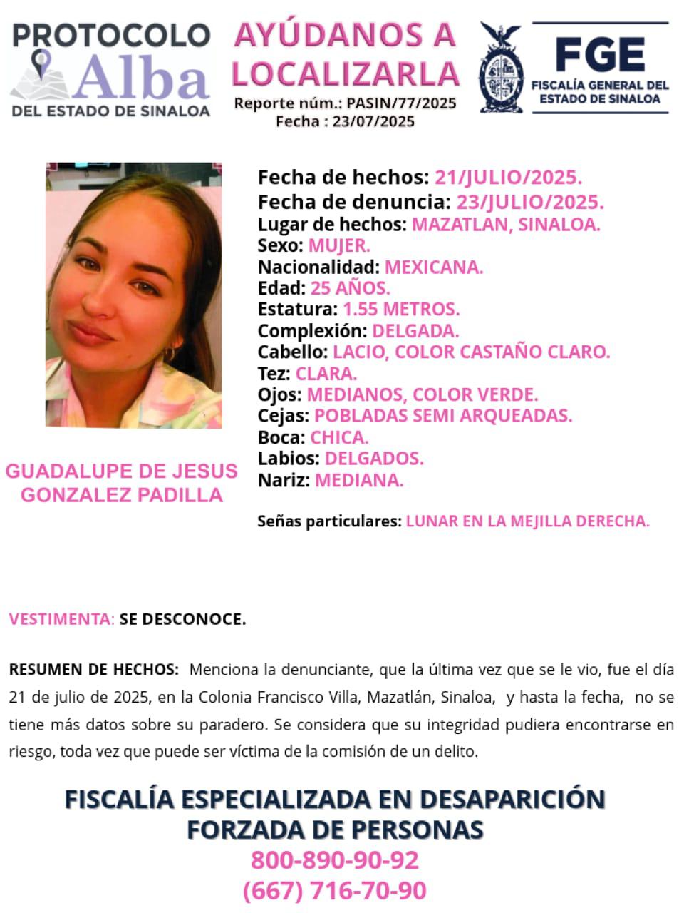 $!Son cuatro las mujeres desaparecidas en Mazatlán; una es menor de edad