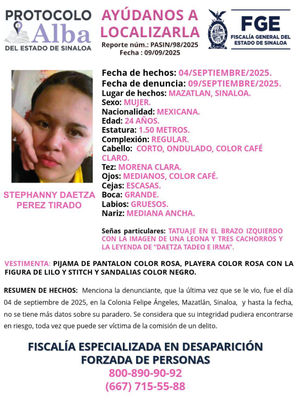$!En Mazatlán buscan a Stephanny Daetza