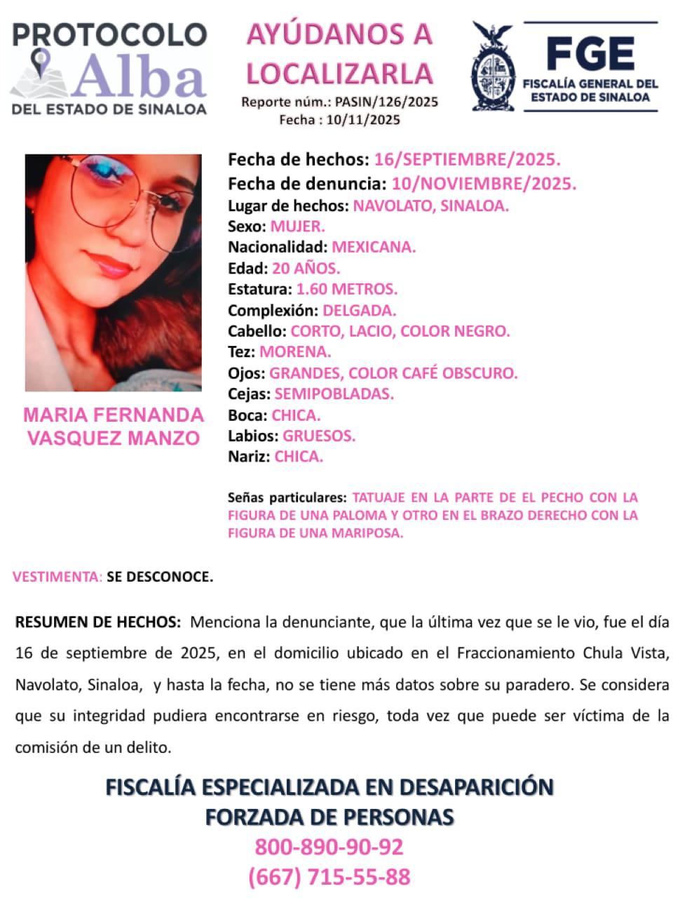 $!Buscan a María Fernanda en Navolato; desapareció hace 57 días
