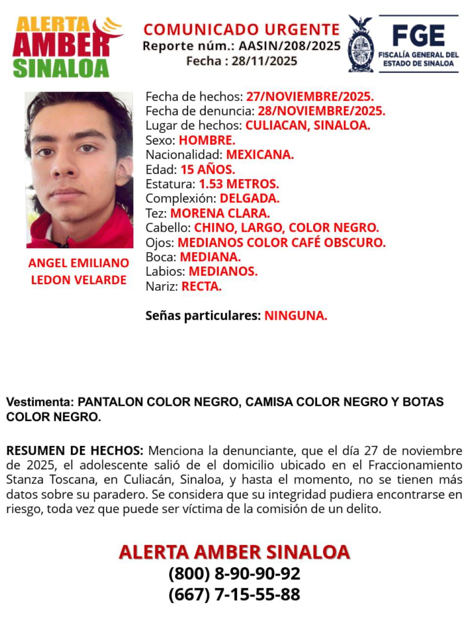 $!En Culiacán buscan a Ángel Emiliano, desaparecido desde ayer