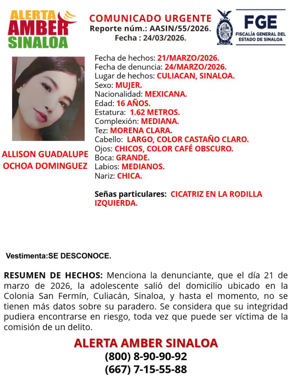 $!Activan búsqueda por Allison Guadalupe, de 16 años, desaparecida en Culiacán