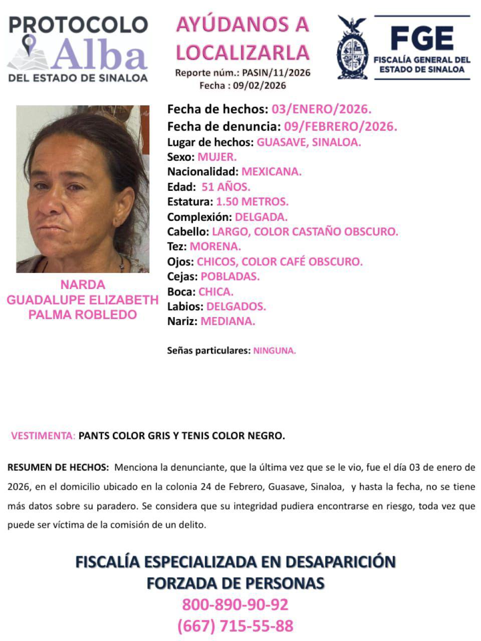 $!Narda Guadalupe desapareció hace un mes en Guasave; activan Protocolo Alba