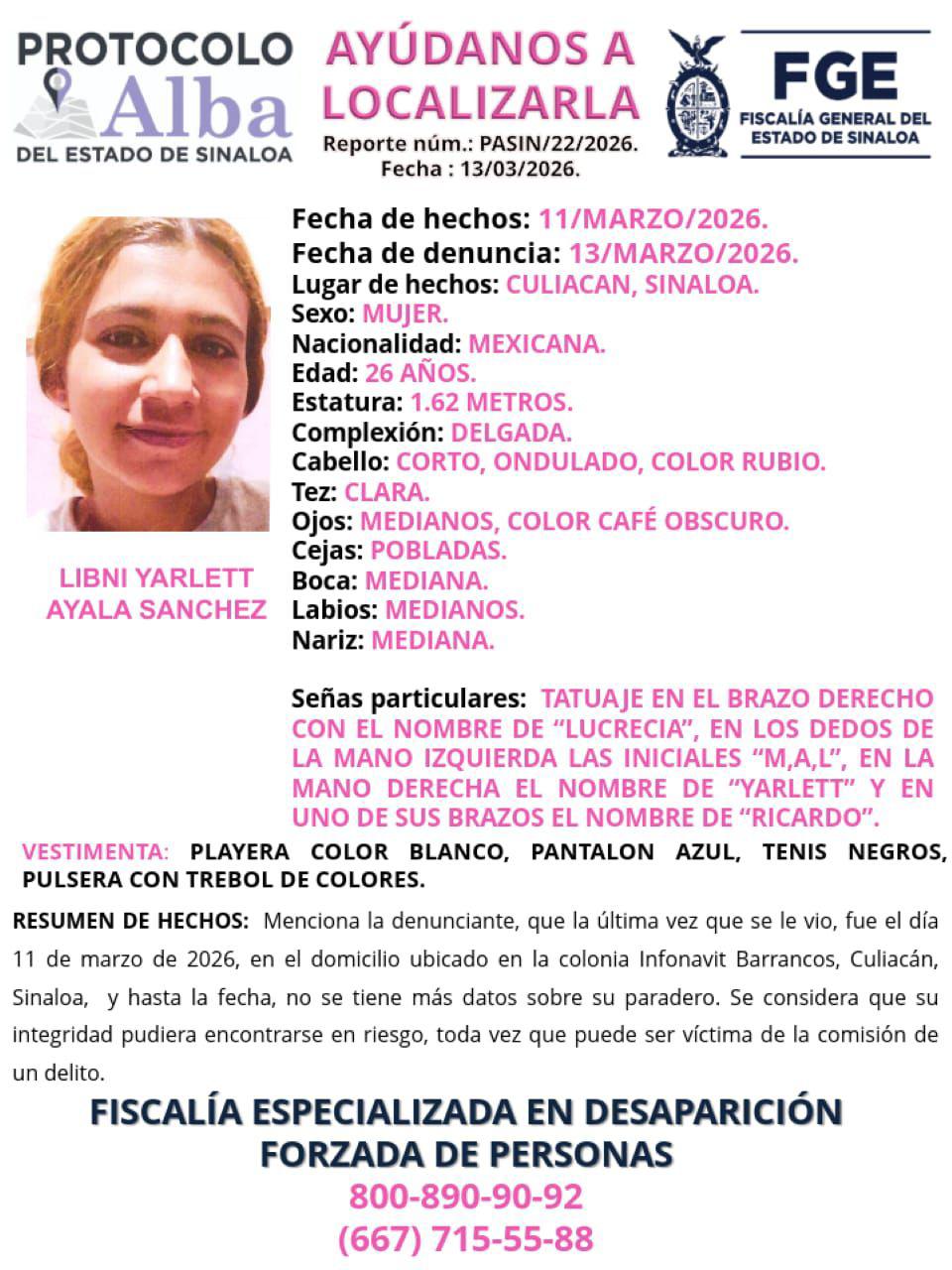 $!Piden ayuda para localizar a Libni Yarlett, desaparecida en Culiacán