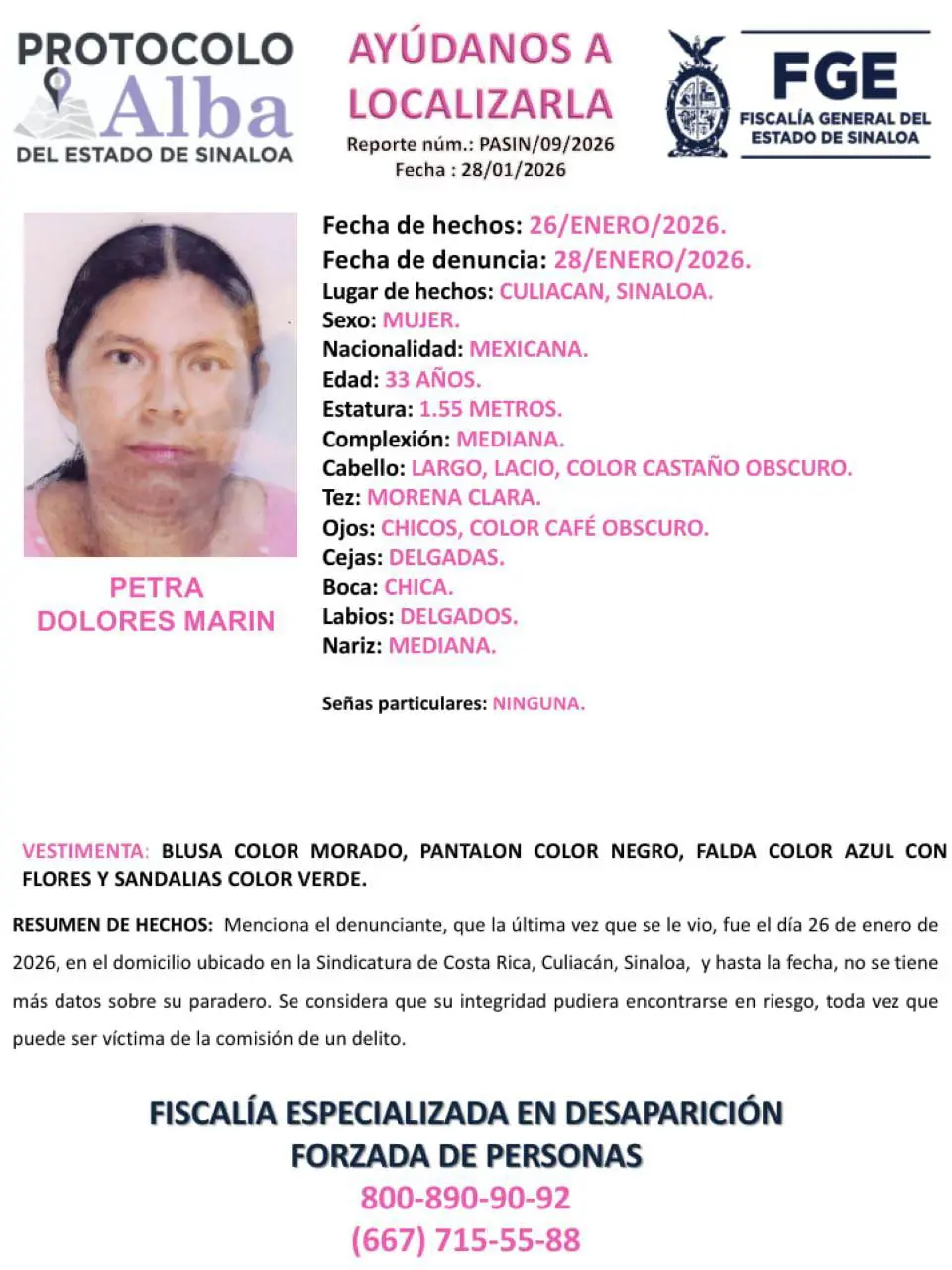 $!Emiten alerta de búsqueda por Petra, desaparecida en Costa Rica, Culiacán