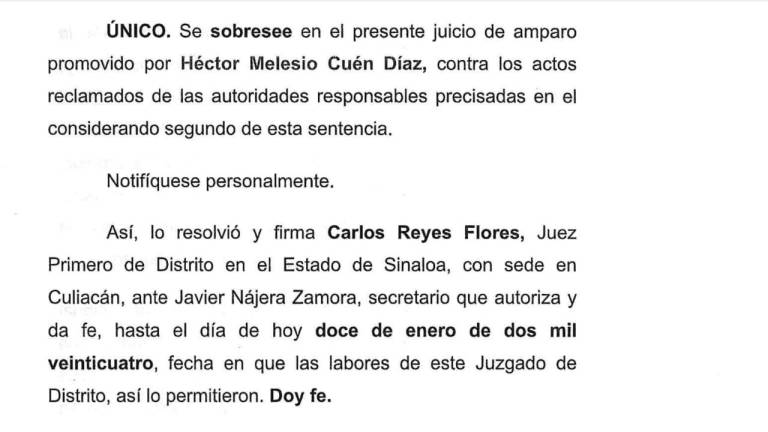 Un juez desechó la solicitud de amparo que había presentado el hijo de Héctor Melesio Cuén Ojeda.