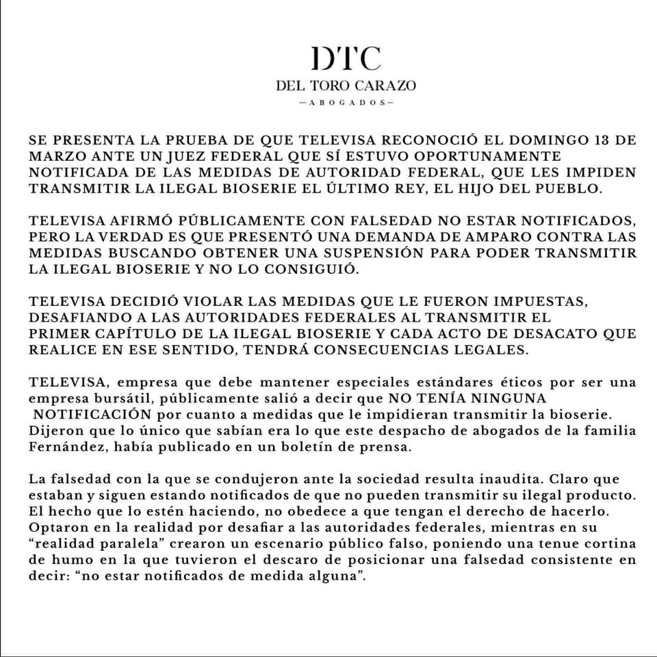 $!Exhibe la familia de Vicente Fernández presunta ‘falsedad’ de Televisa