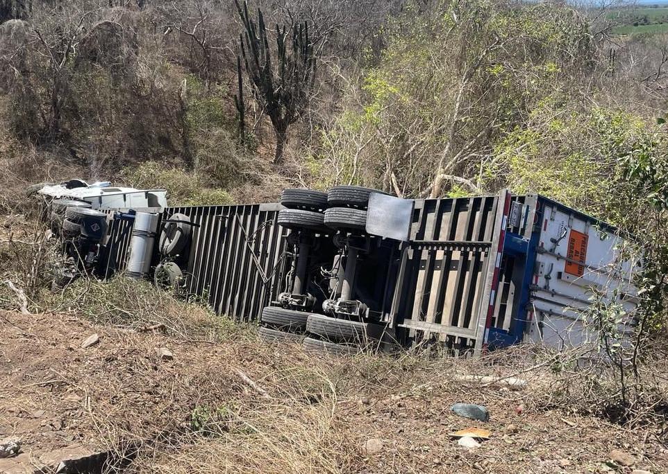 $!Tráiler cargado con pollos vuelca en la Autopista Mazatlán-Culiacán