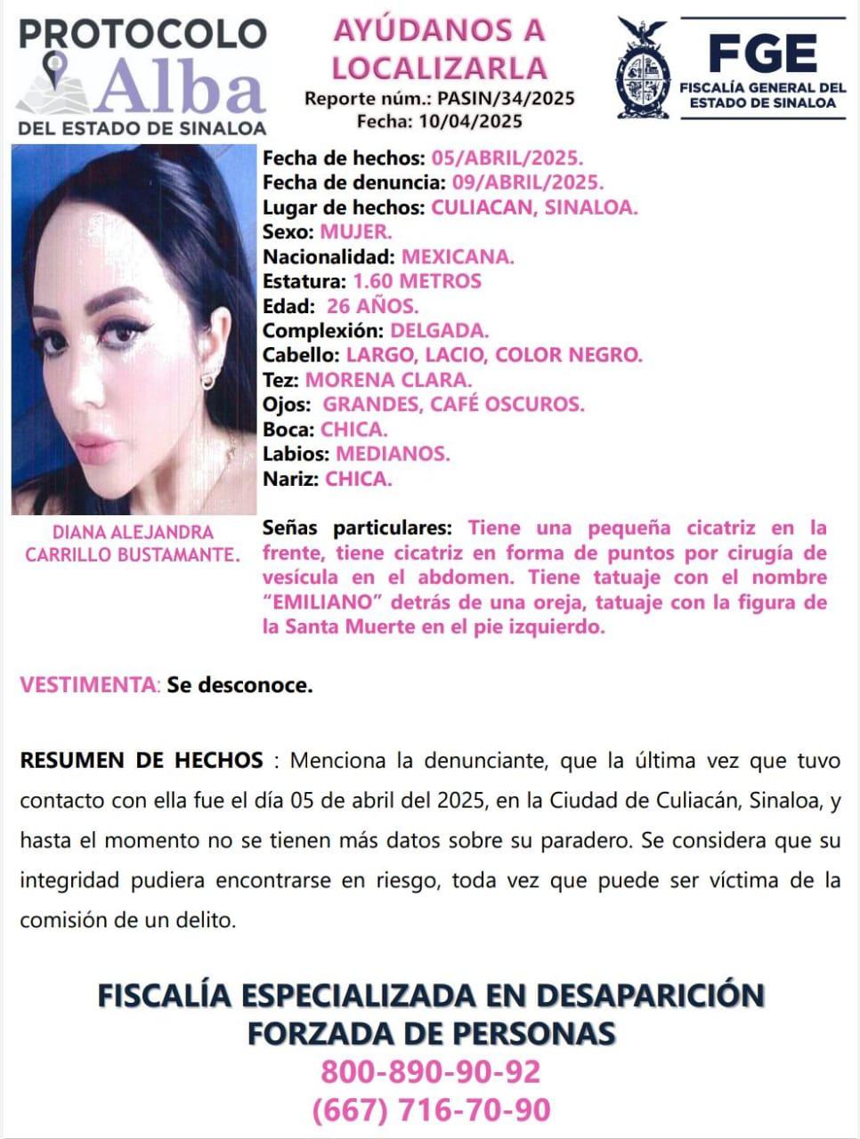 $!Solicitan ayuda para localizar a Diana Alejandra, desaparecida en Culiacán