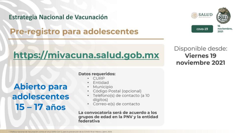 $!Abre registro de vacunación contra Covid a jóvenes de 15 a 17 años sin comorbilidades