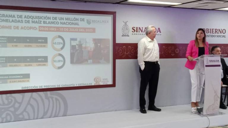 Conferencia semanera del Gobernador Rubén Rocha Moya en la que se informa sobre el avance de la compra de maíz en Sinaloa.