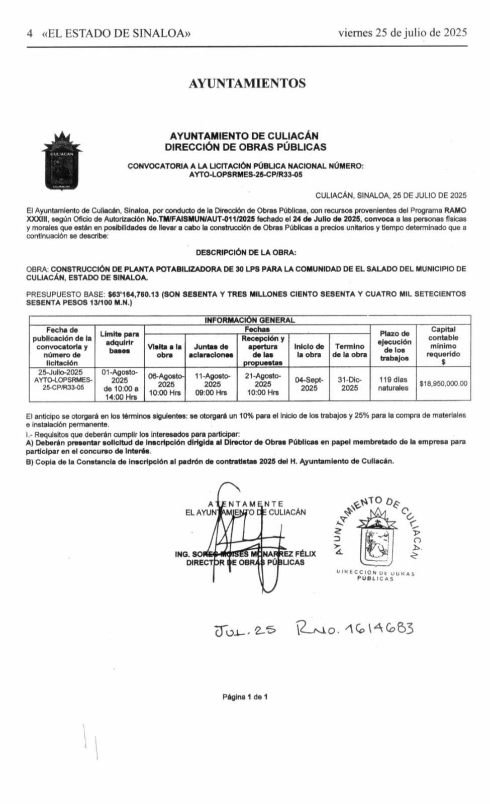 $!Gobierno de Culiacán invertirá $63 millones en planta potabilizadora para El Salado