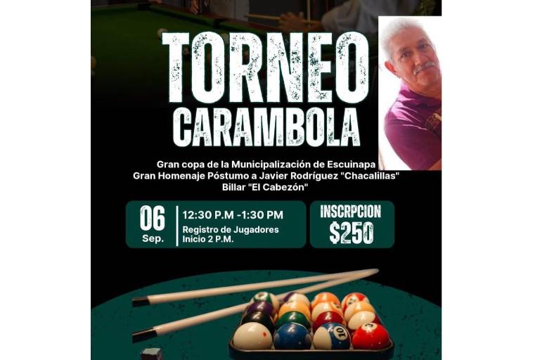 Escuinapa celebra su 110 aniversario con torneo de carambola y homenaje a ‘Chacalillas’
