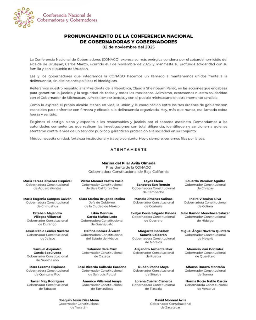 $!Conago exige se actúe ‘con firmeza’ para encontrar a asesinos intelectuales de Manzo