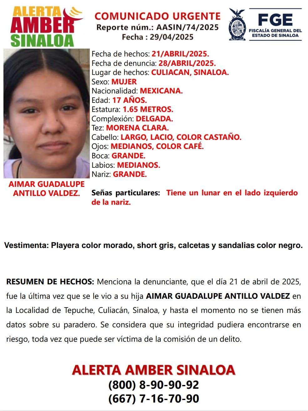 $!Buscan a Aimar Guadalupe, desaparecida en Culiacán