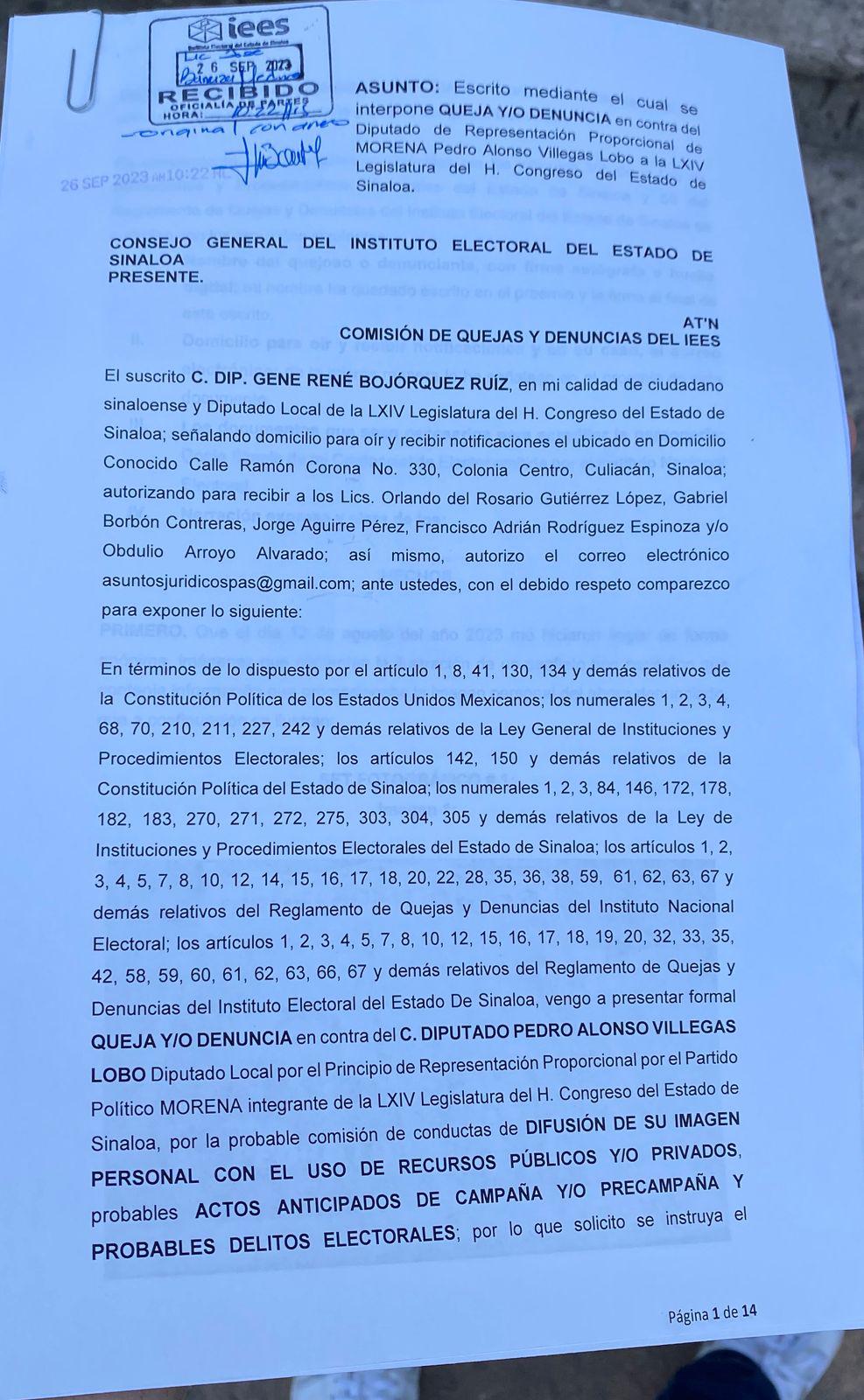 $!Pedro Villegas Lobo es denunciado ante el IEES por presuntos actos anticipados de campaña