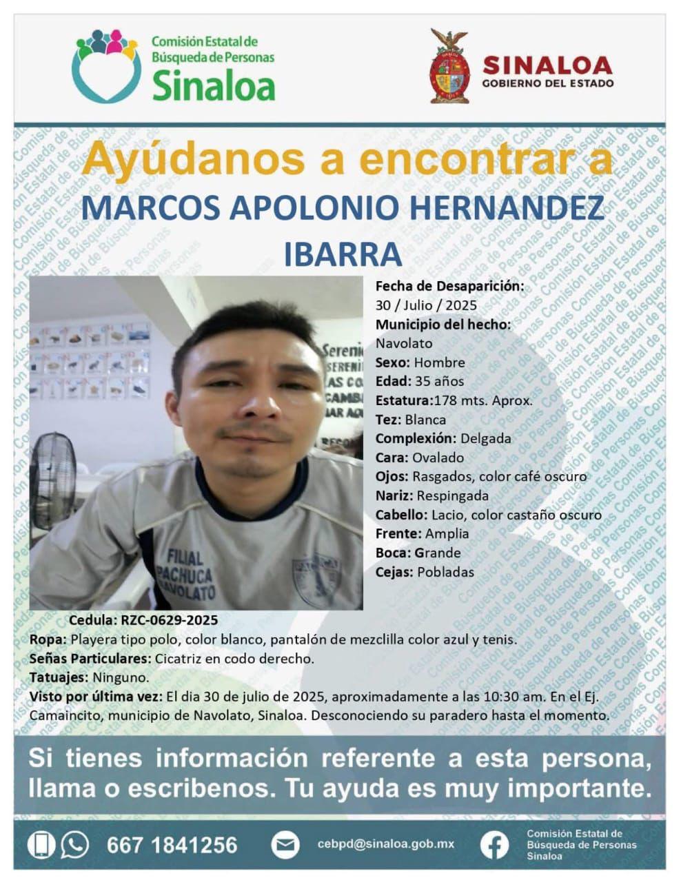 $!En Navolato buscan a Marcos Apolonio, desapareció este 30 de julio