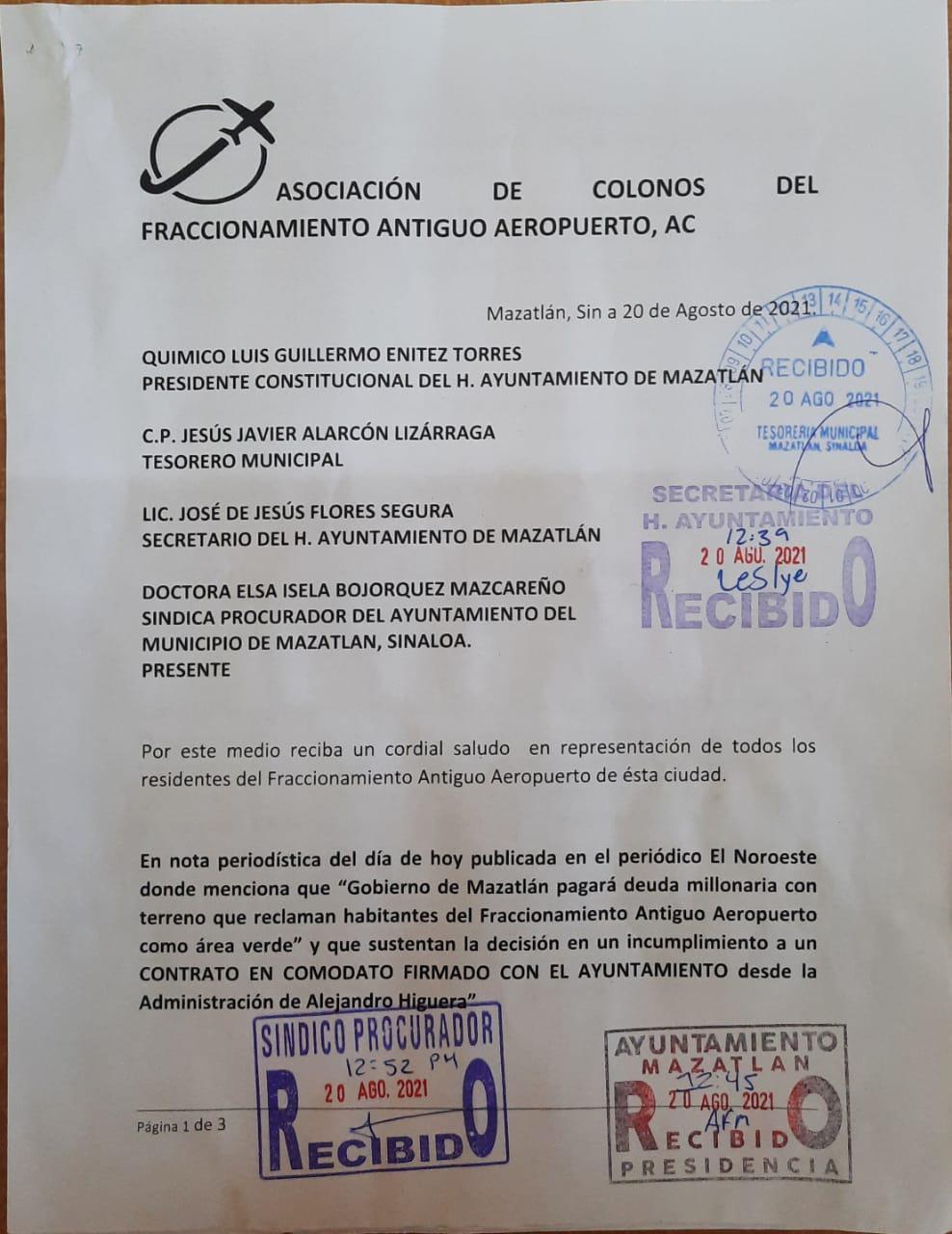 $!En Mazatlán, buscarán vecinos de Antiguo Aeropuerto un amparo contra la decisión de donar su parque a Nafta Lubricantes