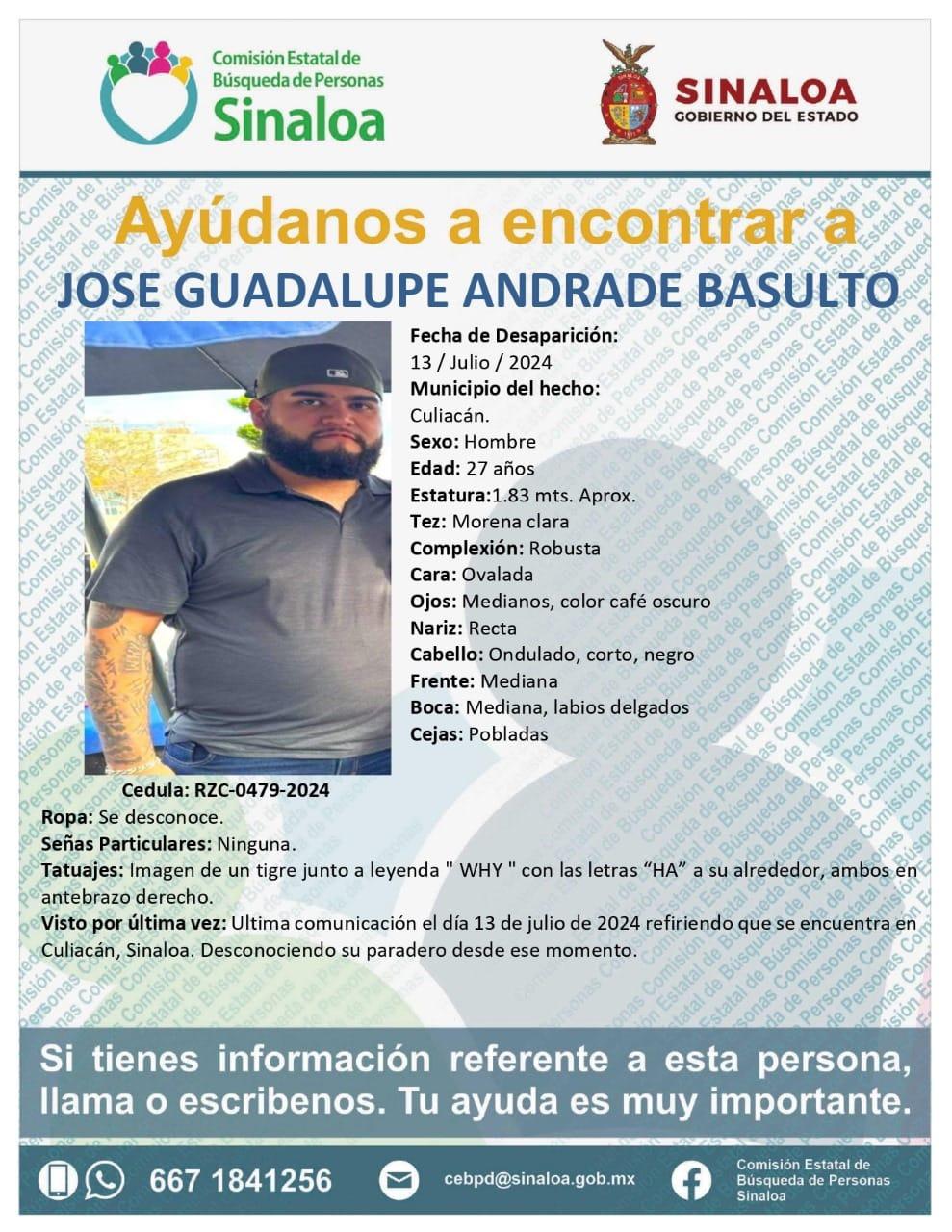 $!A José Guadalupe lo buscan desde hace más de un año en Culiacán