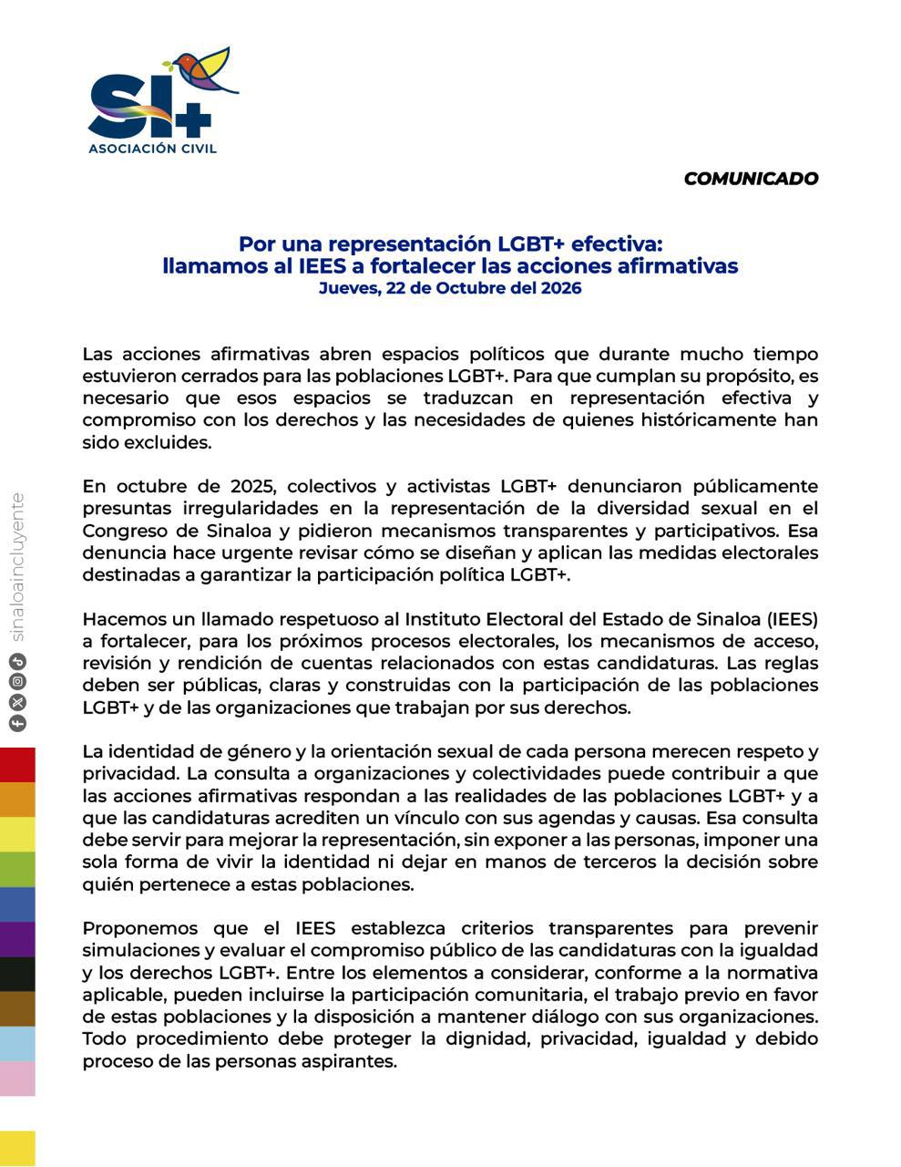 $!Piden al IEES fortalecer acciones afirmativas para candidaturas LGBT+ en Sinaloa