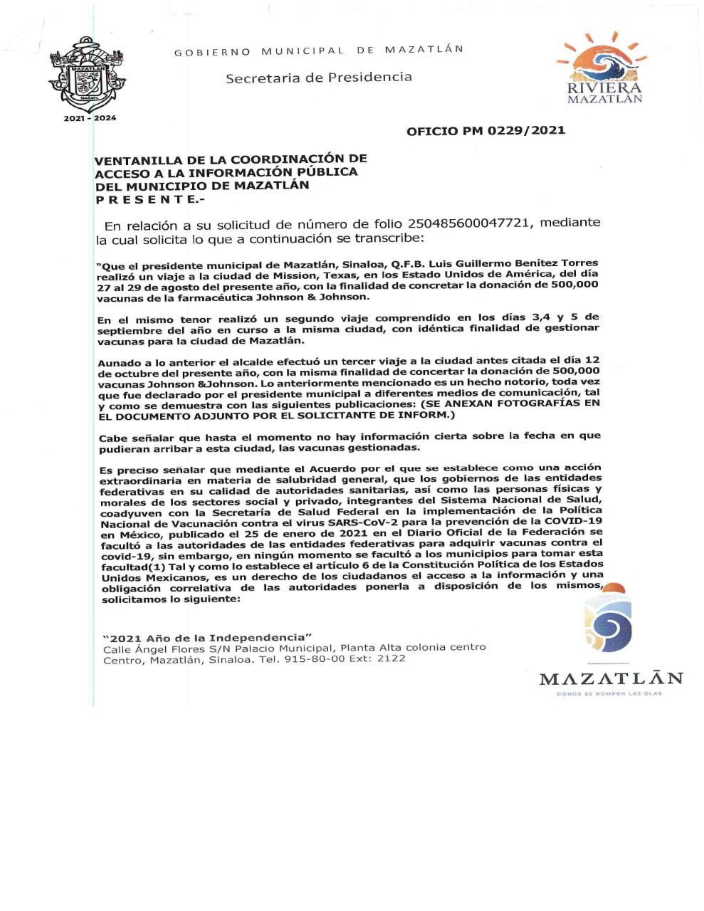 $!El mismo Gobierno de Mazatlán exhibe a ‘El Químico’: niega que haya gestionado 500 mil vacunas en Texas