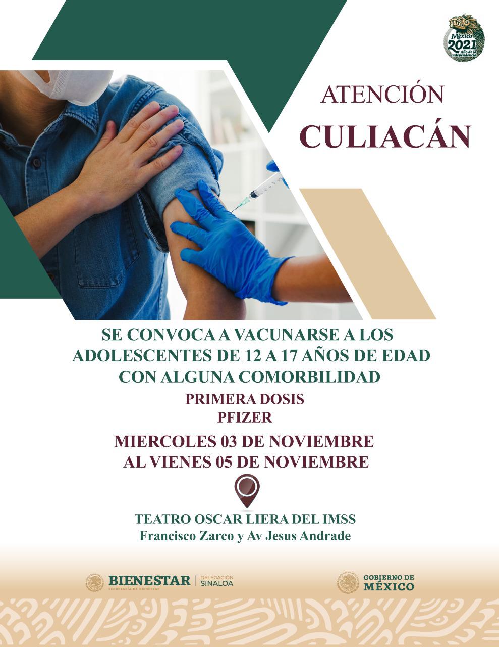 $!En Culiacán, continúa vacunación contra Covid para adolescentes de 12 a 17 años con comorbilidades