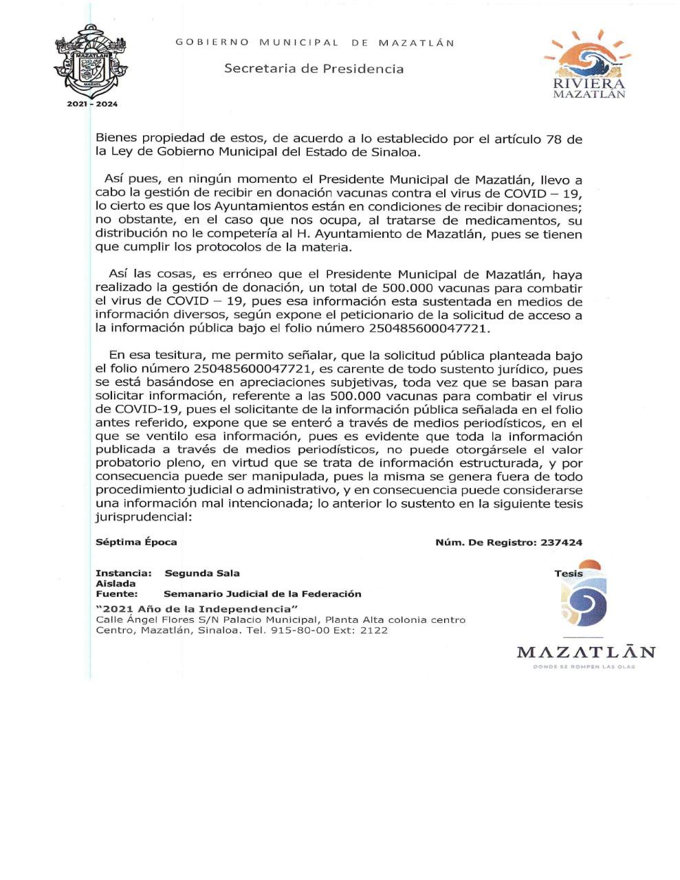 $!El mismo Gobierno de Mazatlán exhibe a ‘El Químico’: niega que haya gestionado 500 mil vacunas en Texas