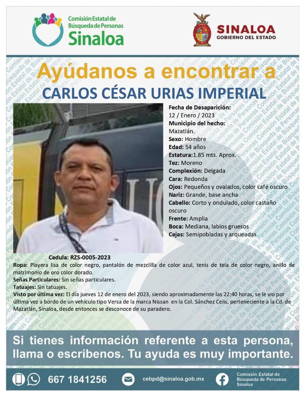 $!Reporte de Carlos César desaparecido en Mazatlán.
