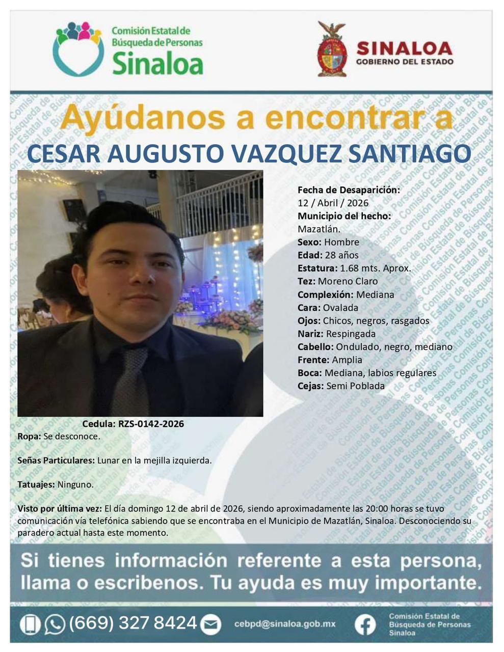 $!Buscan a César Augusto, desaparecido en Mazatlán