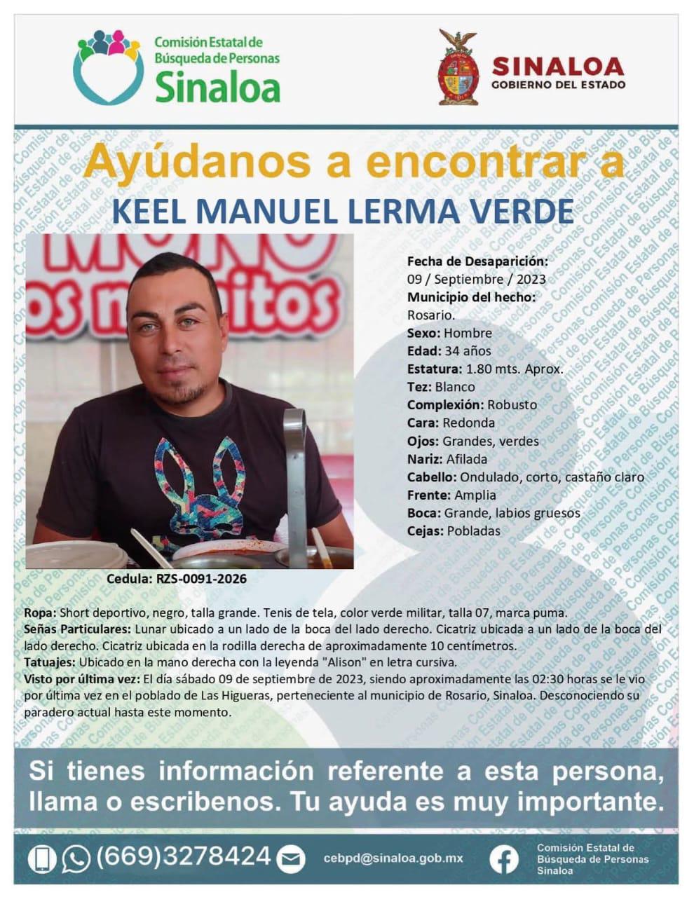 $!Buscan a Keel Manuel desaparecido en Rosario desde el 2023