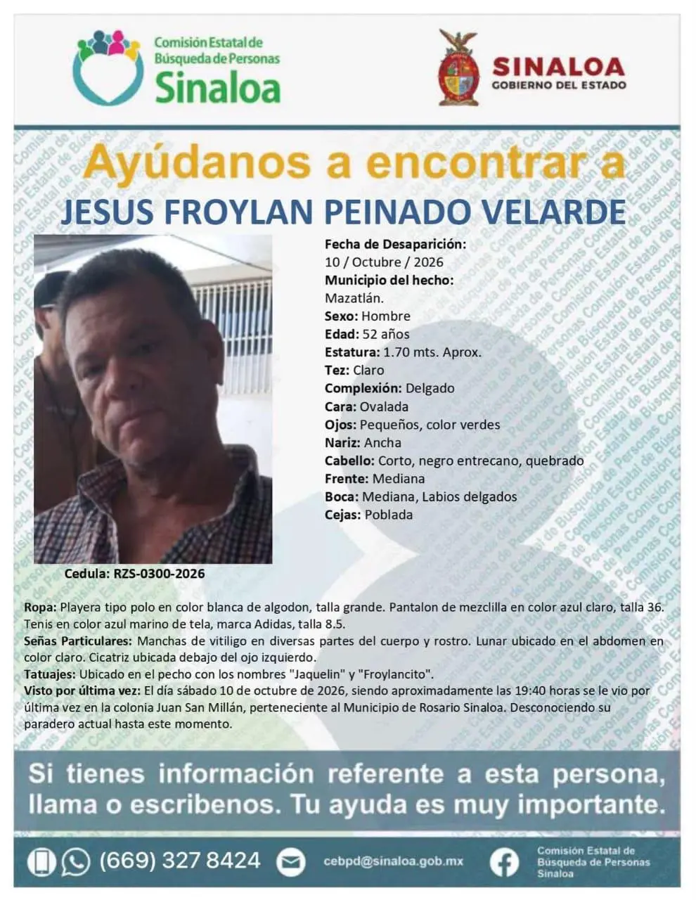 $!Buscan a Jesús Froylán desaparecido en Rosario