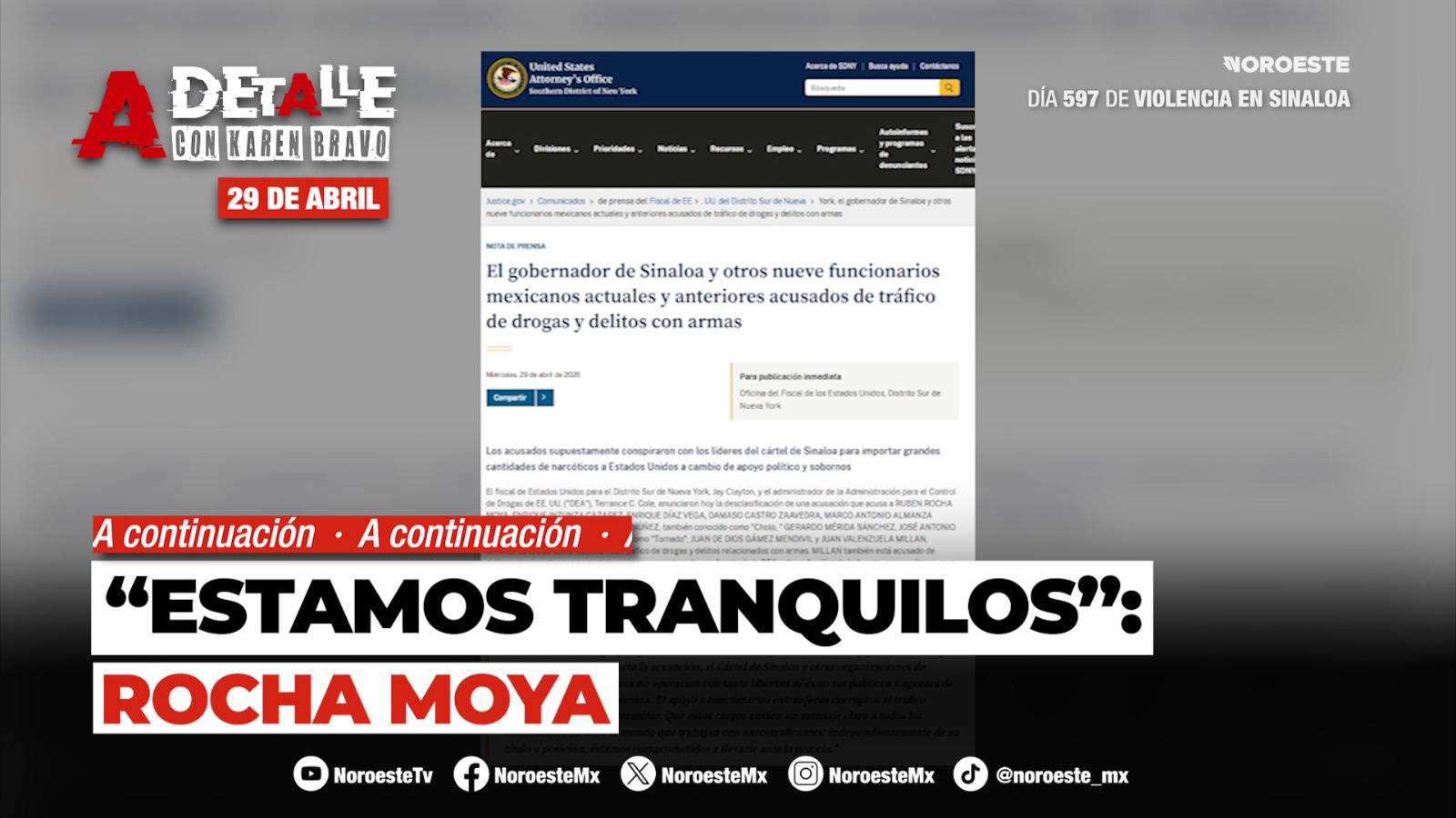 #EnVivo | Este miércoles A Detalle: Estados Unidos acusa a Rocha Moya de narcotráfico, y vínculos con ‘Los Chapitos’